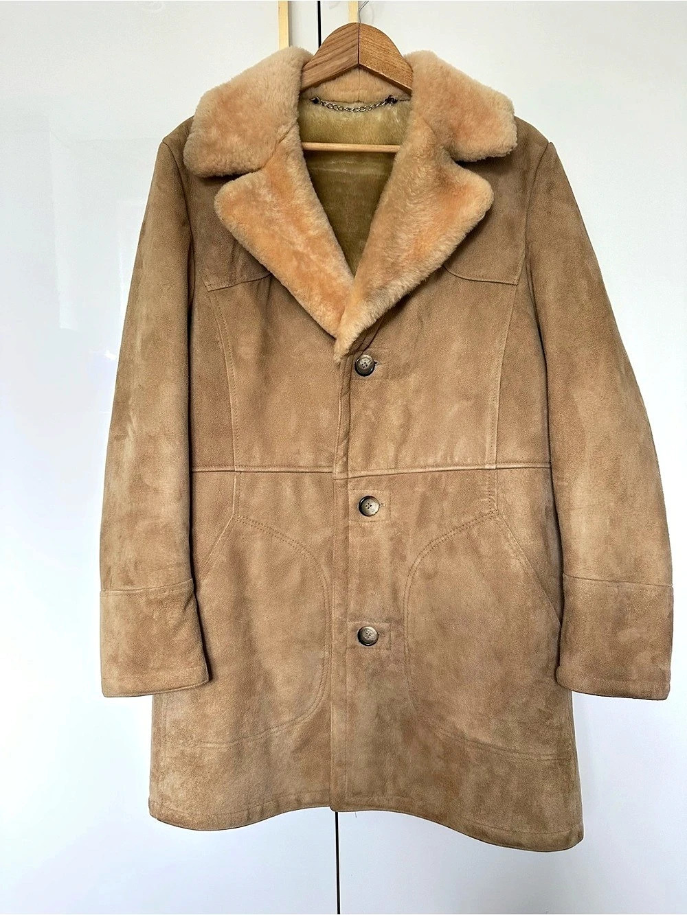 Vintage MacMor Canada Genuine Lambskin Shearling Coat Tan Large